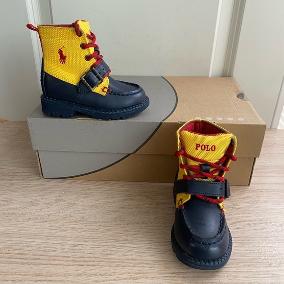 Polo Ralph Lauren Yellow/ Navy Toddler Boots- SZ 6 C - Picture 11 of 11